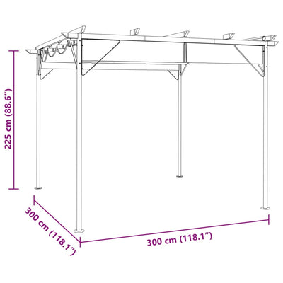 pergola med sammenrulleligt tag 3x3 m 180 g/m² antracitgrå