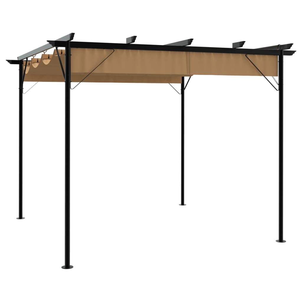 pergola med sammenrulleligt tag 3x3 m 180 g/m² stål gråbrun