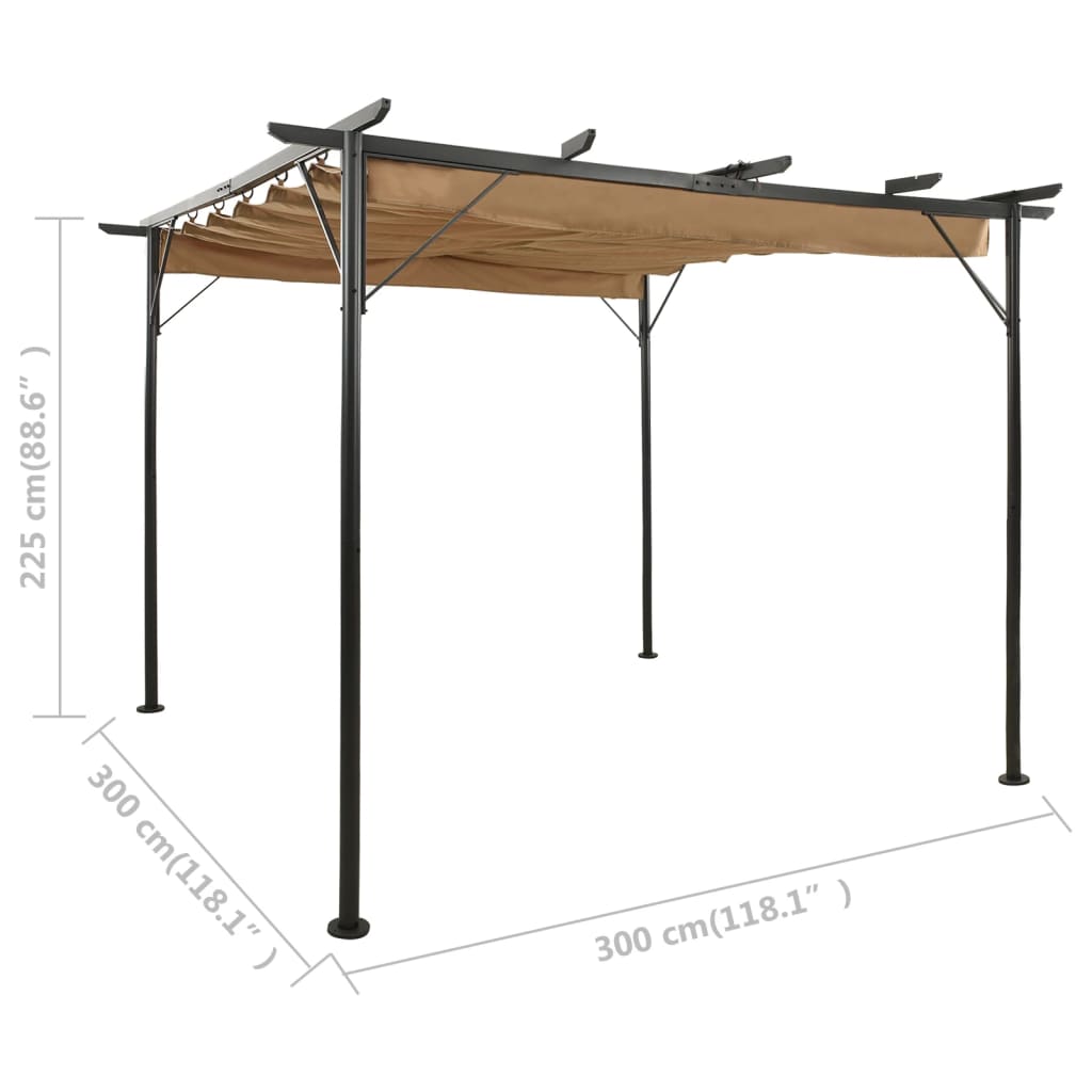 pergola med sammenrulleligt tag 3x3 m 180 g/m² stål gråbrun