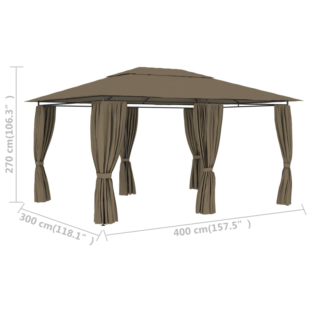 havetelt med gardiner 4x3 m 180 g/m² gråbrun