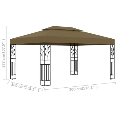 pavillon med dobbelttag 3x4 m 180 g/m² gråbrun