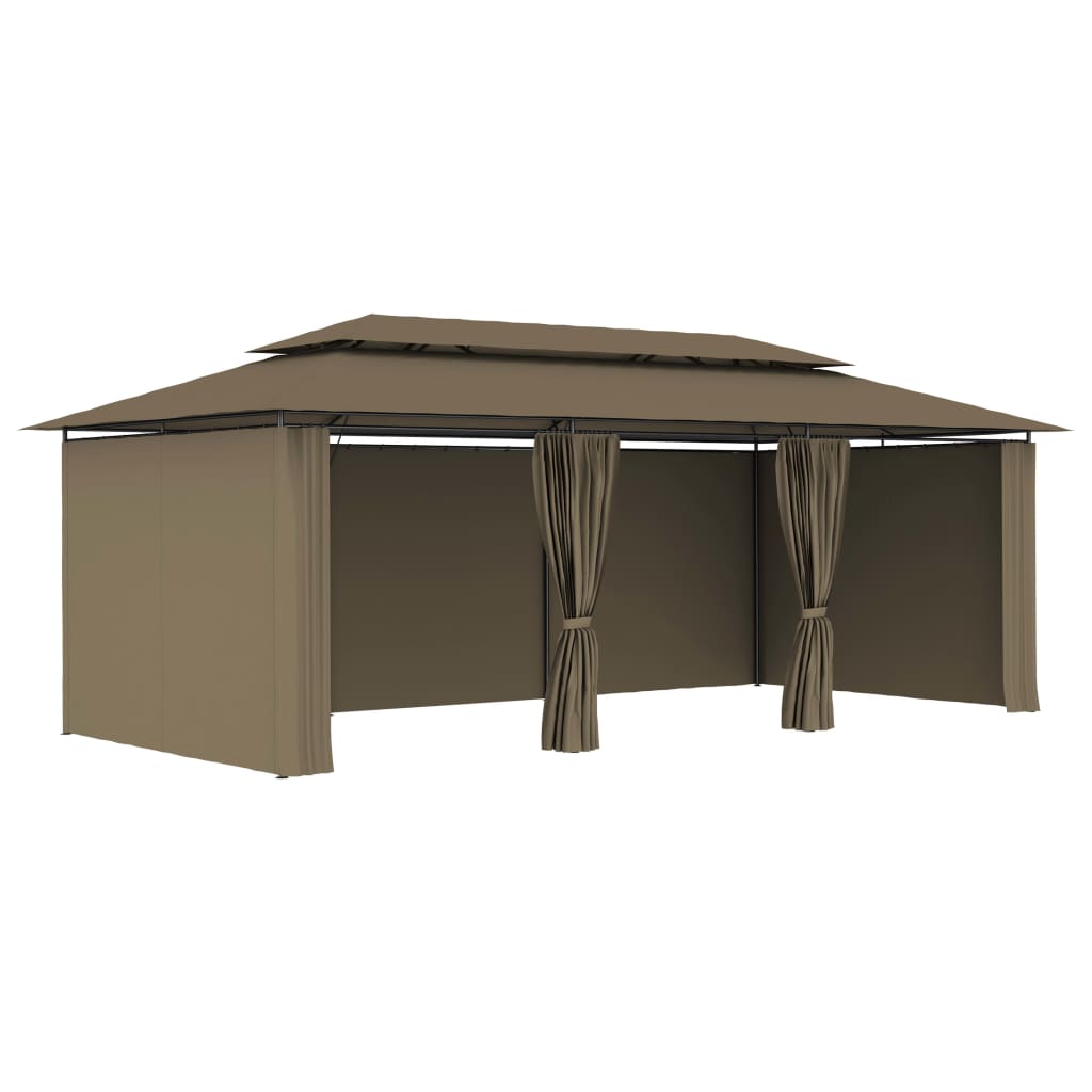 pavillon med gardiner 600x298x270 cm 180 g/m² gråbrun