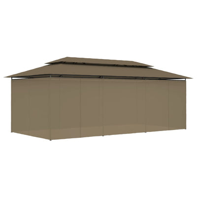 pavillon med gardiner 600x298x270 cm 180 g/m² gråbrun