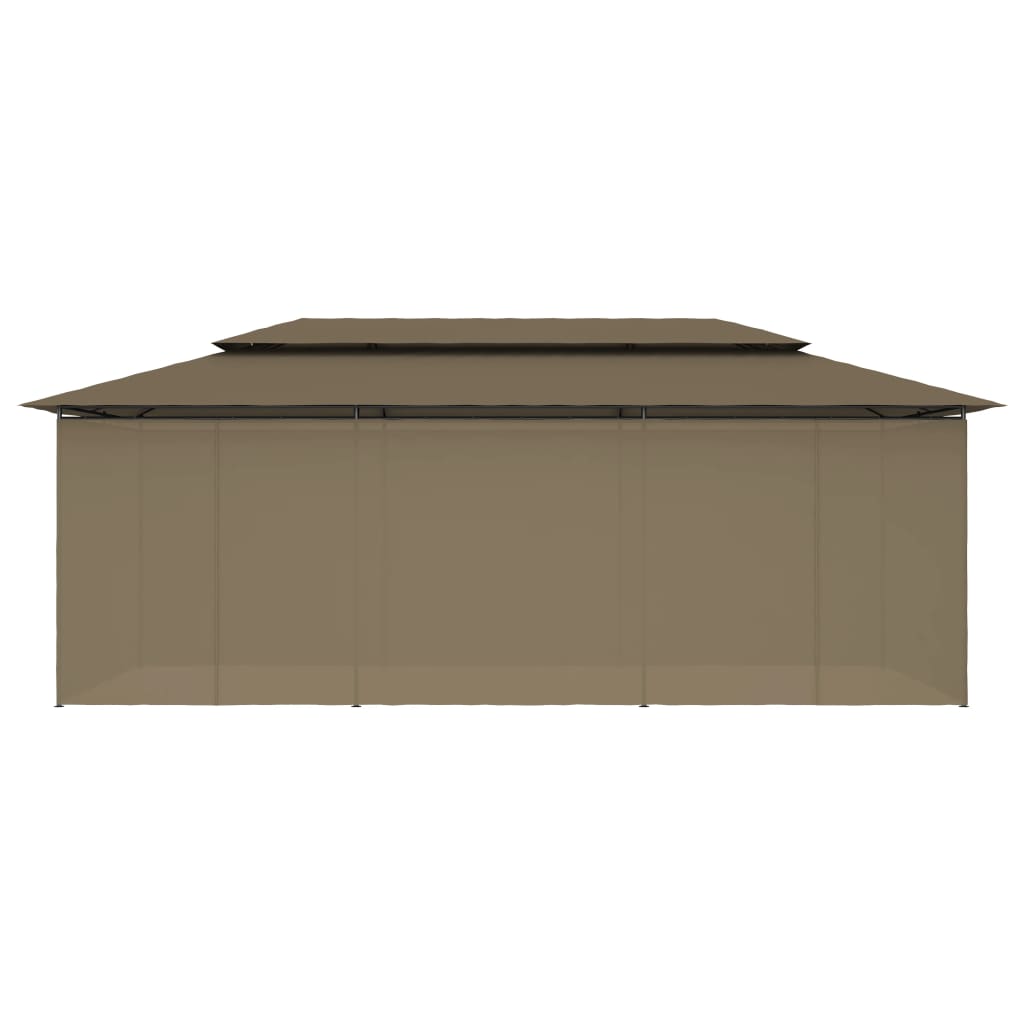 pavillon med gardiner 600x298x270 cm 180 g/m² gråbrun