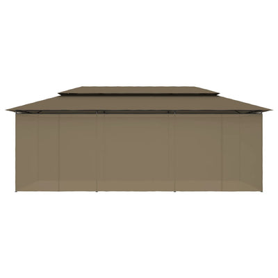 pavillon med gardiner 600x298x270 cm 180 g/m² gråbrun