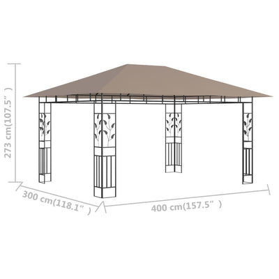 pavillon med myggenet 4x3x2,73 m 180 g/m² gråbrun