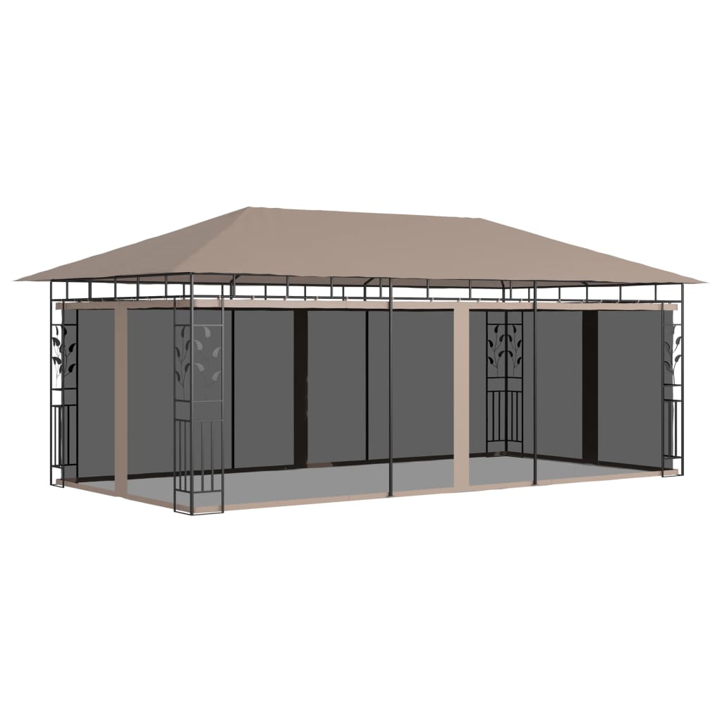 pavillon med myggenet 6x3x2,73 m 180 g/m² gråbrun