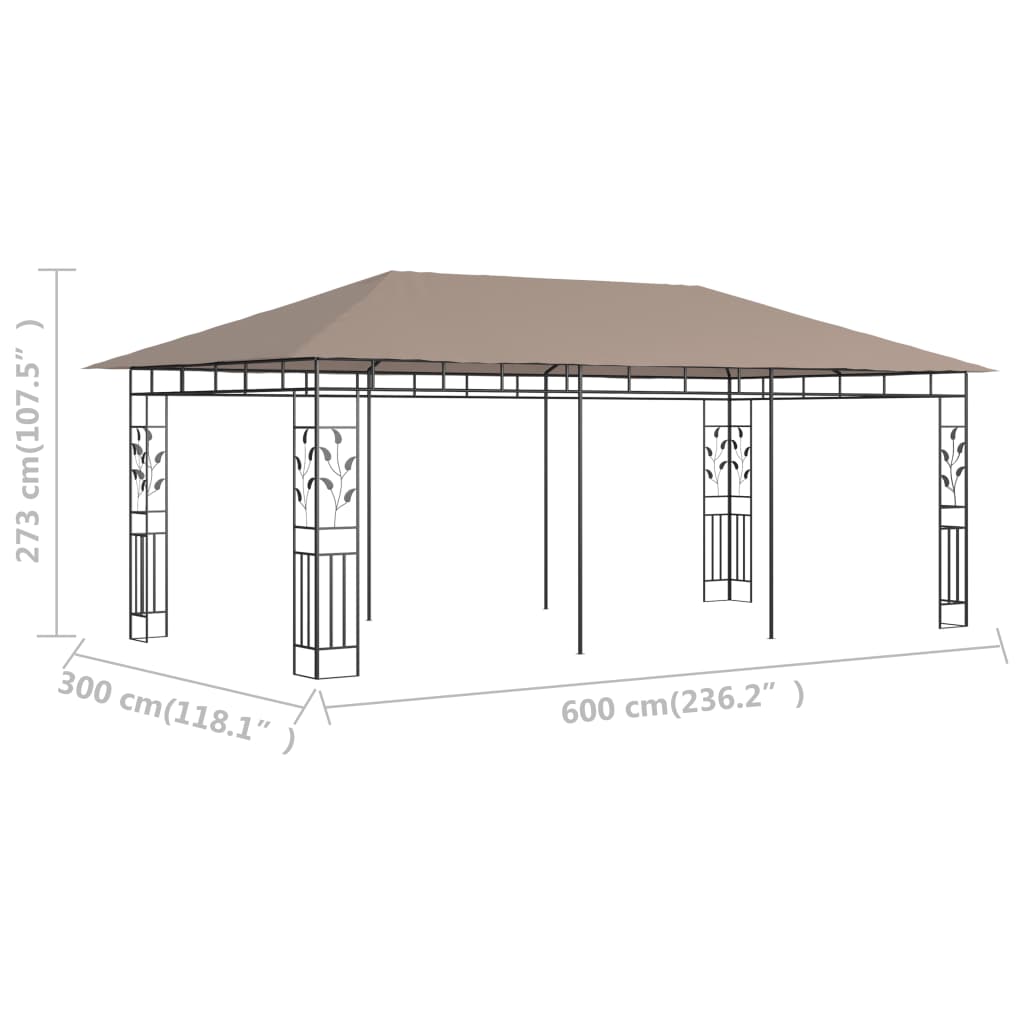 pavillon med myggenet 6x3x2,73 m 180 g/m² gråbrun