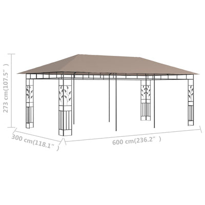 pavillon med myggenet 6x3x2,73 m 180 g/m² gråbrun