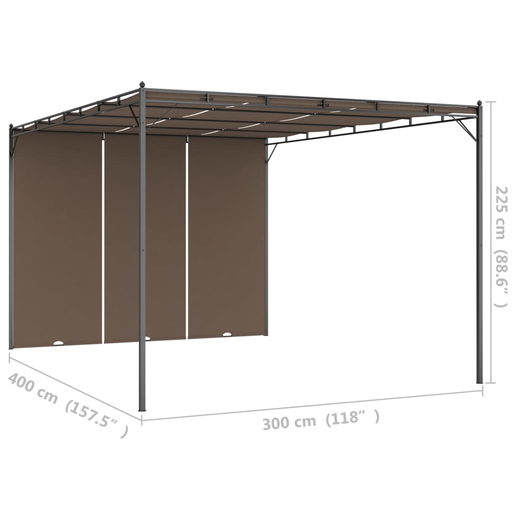 havepavillon med sidegardin 4x3x2,25 m gråbrun