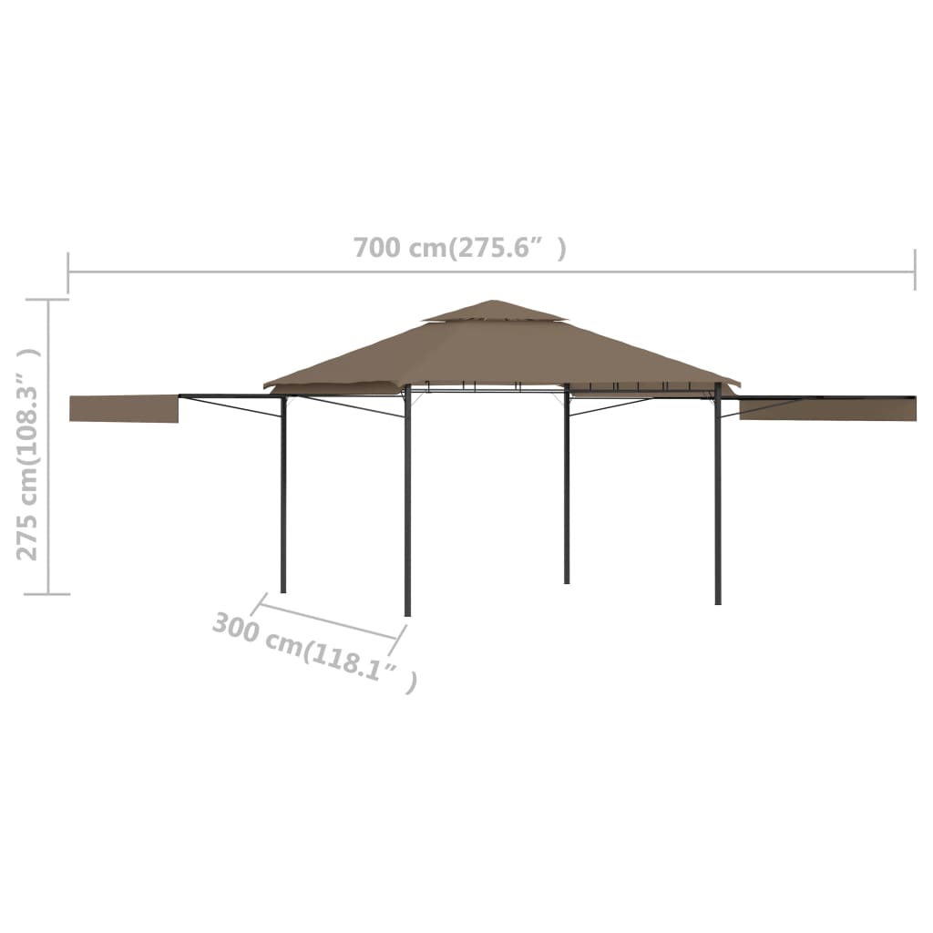 pavillon med udvidelige dobbelttage 3x3x2,75 m 180g/m² gråbrun