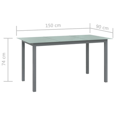 havebord 150x90x74 cm aluminium og glas lysegrå