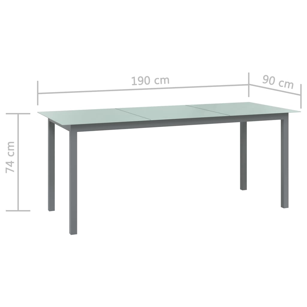 havebord 190x90x74 cm aluminium og glas lysegrå