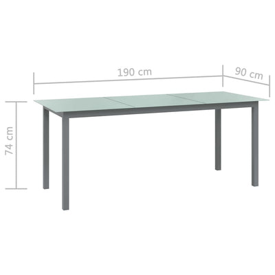 havebord 190x90x74 cm aluminium og glas lysegrå