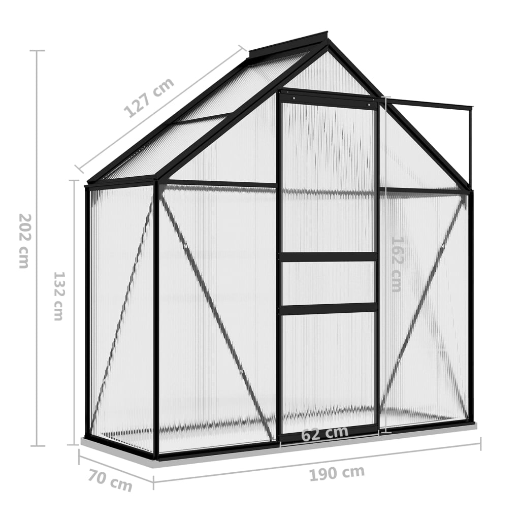 drivhus 1,33 m² aluminium antracitgrå