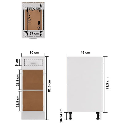 underskab med skuffe 30x46x81,5 cm konstrueret træ hvid