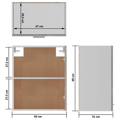 vægskab 50x31x60 cm konstrueret træ betongrå