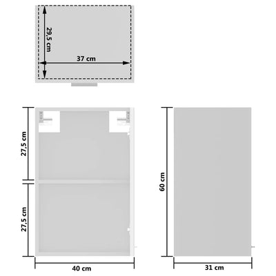 væghængt glasskab 40x31x60 cm konstrueret træ hvid højglans