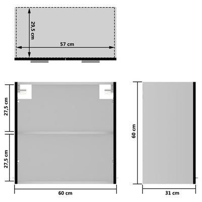 væghængt glasskab 60x31x60 cm konstrueret træ sort