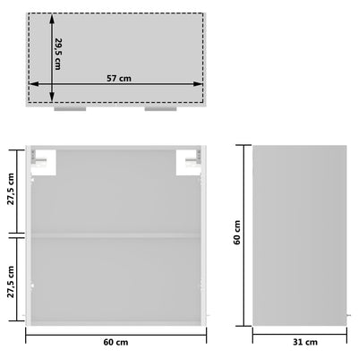 vægskab med glaslåger 60x31x60 cm konstrueret træ hvid højglans