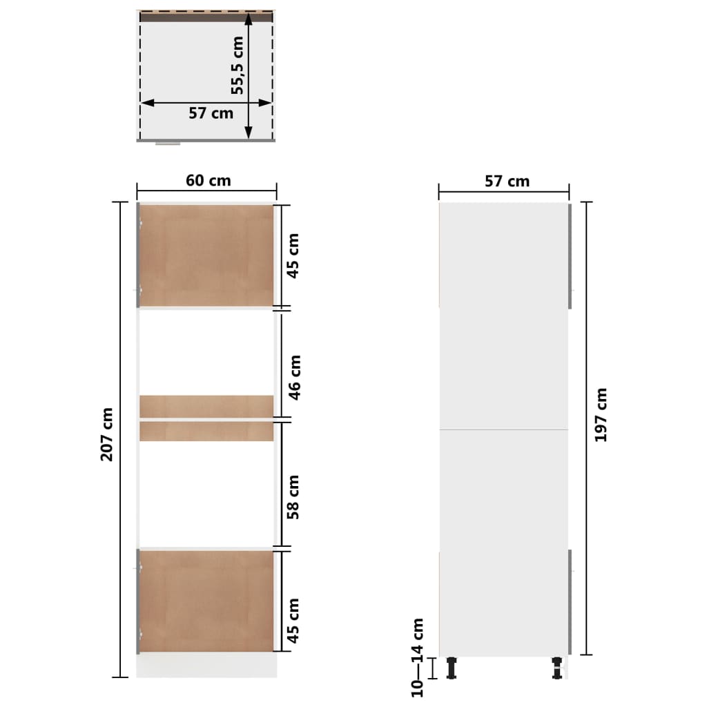 indbygningsskab til køkken 60x57x207 cm konstrueret træ hvid