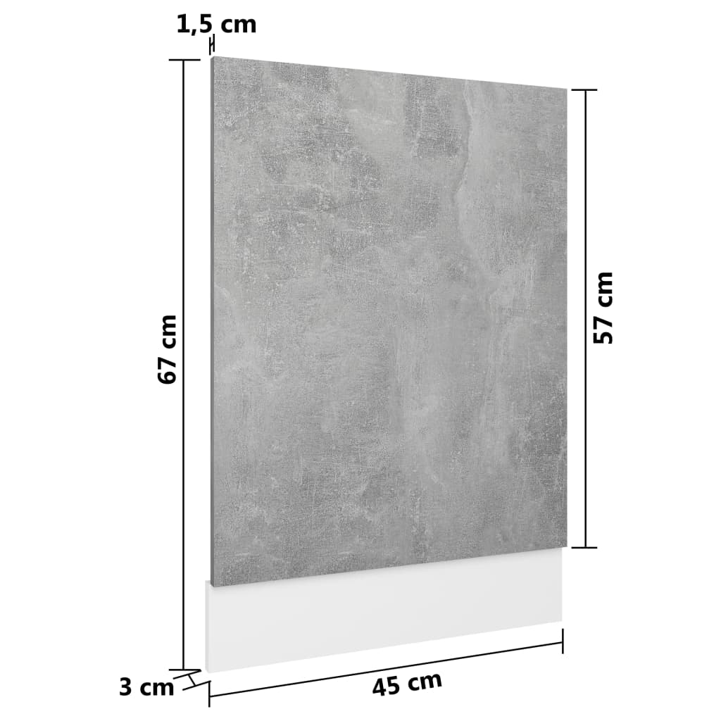 låge til opvaskemaskine 45x3x67 cm konstrueret træ betongrå