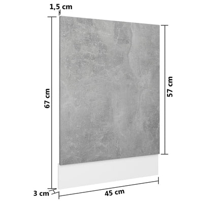 låge til opvaskemaskine 45x3x67 cm konstrueret træ betongrå