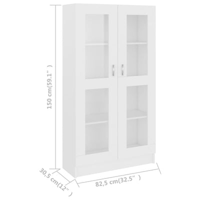 vitrineskab 82,5x30,5x150 cm konstrueret træ hvid