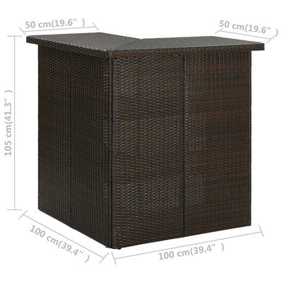 hjørnebarbord 100x50x105 cm polyrattan brun