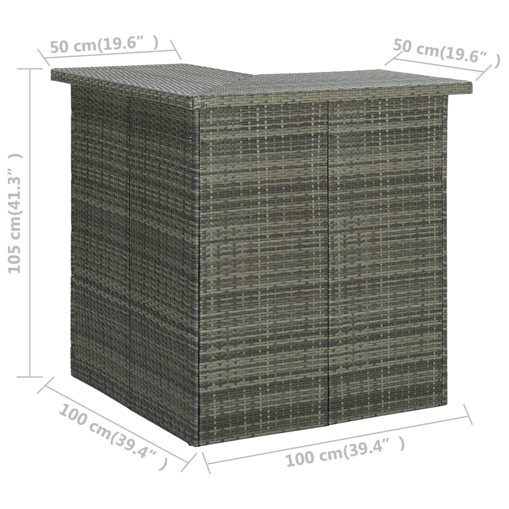 barbord til hjørne 100x50x105 cm polyrattan grå