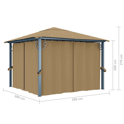 pavillon med gardin 300x300 cm aluminium grå