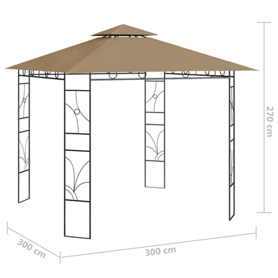 pavillon 3x3x2,7 m 160 g/m² gråbrun