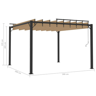 pavillon med lameltag 3x3 m aluminium og stof gråbrun