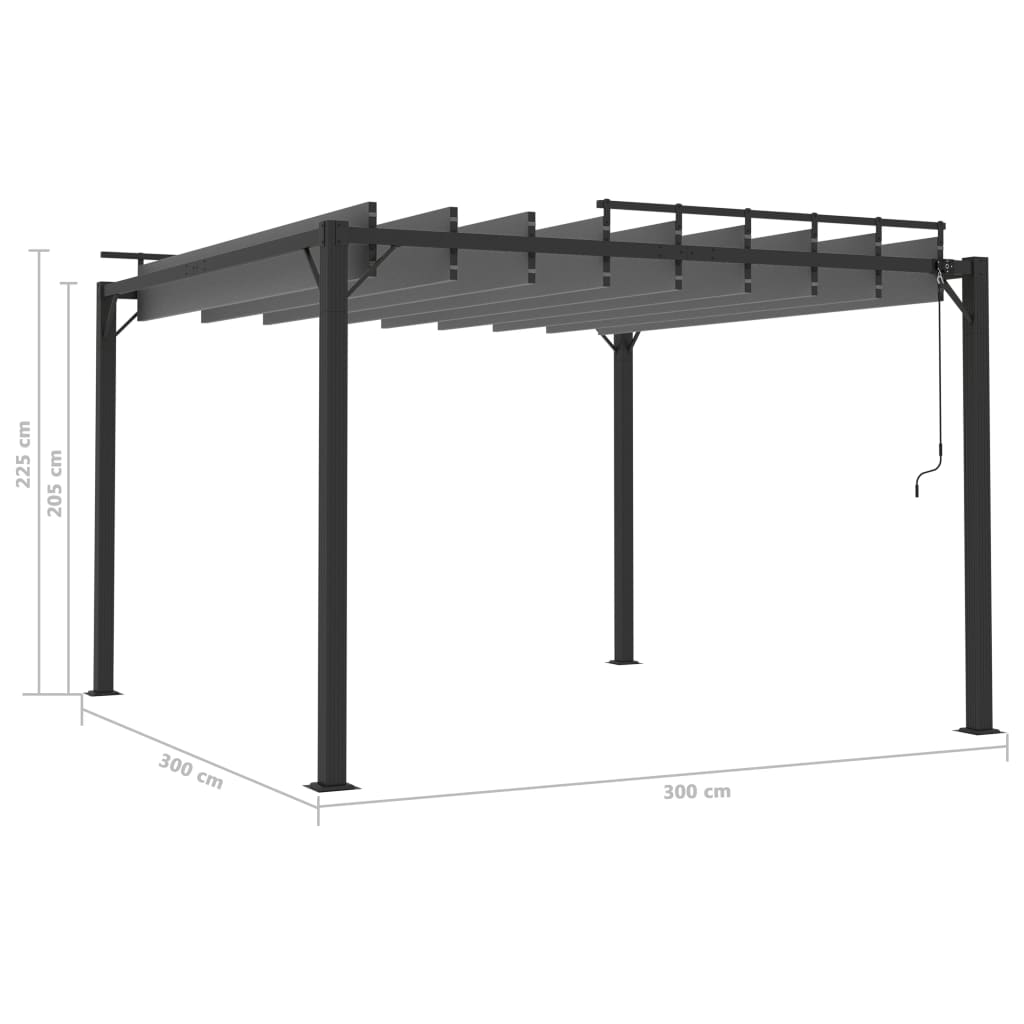 pavillon med lameltag 3x3 m aluminium og stof antracitgrå