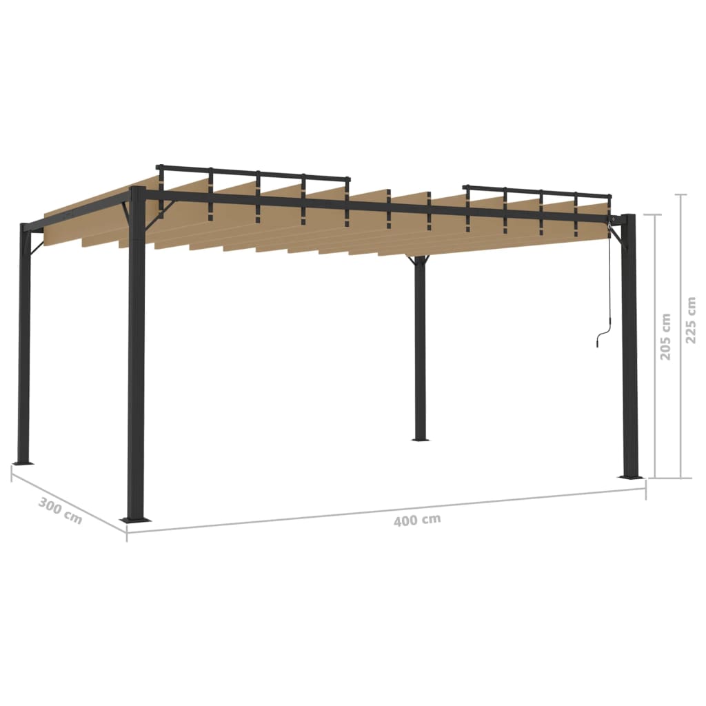 pavillon med lameltag 3x4 m aluminium og stof gråbrun