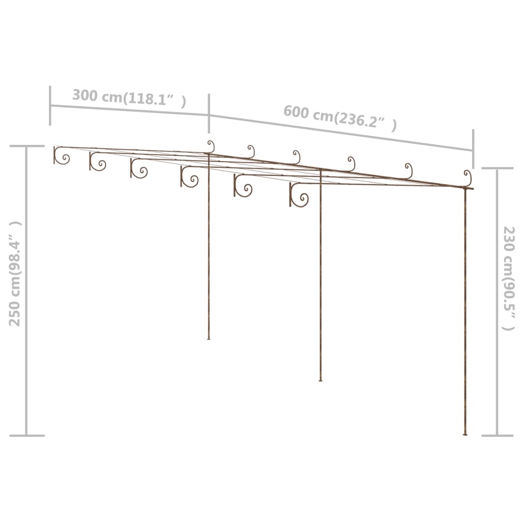 pergola 6x3x2,5 m jern antikbrun