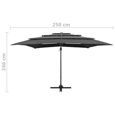 parasol 250x250 cm 4 niveauer aluminiumsstang antracitgrå