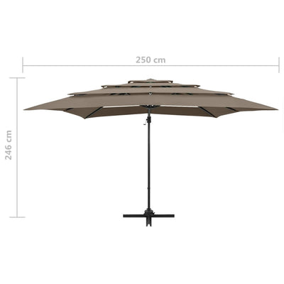 parasol med aluminiumsstang 4 niveauer 250x250 cm gråbrun