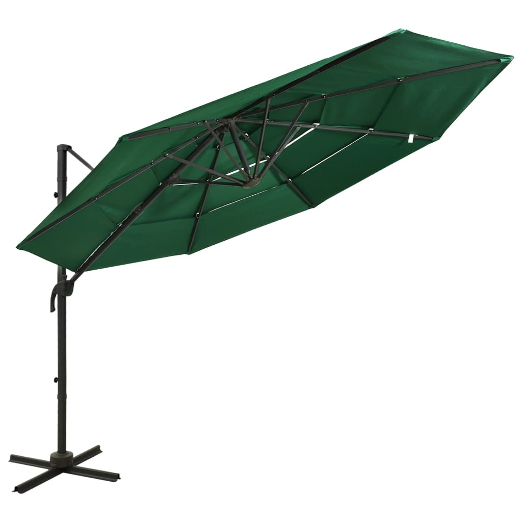 parasol 3x3 m aluminiumsstang 4 niveauer grøn