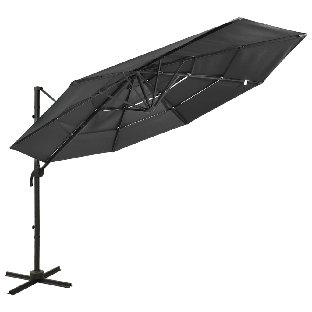 parasol 3x3 m aluminiumsstang 4 niveauer antracitgrå