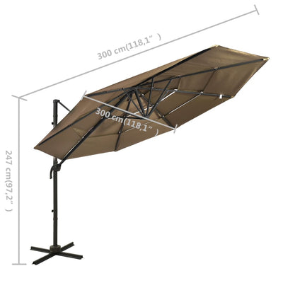 parasol 3x3 m aluminiumsstang 4 niveauer gråbrun