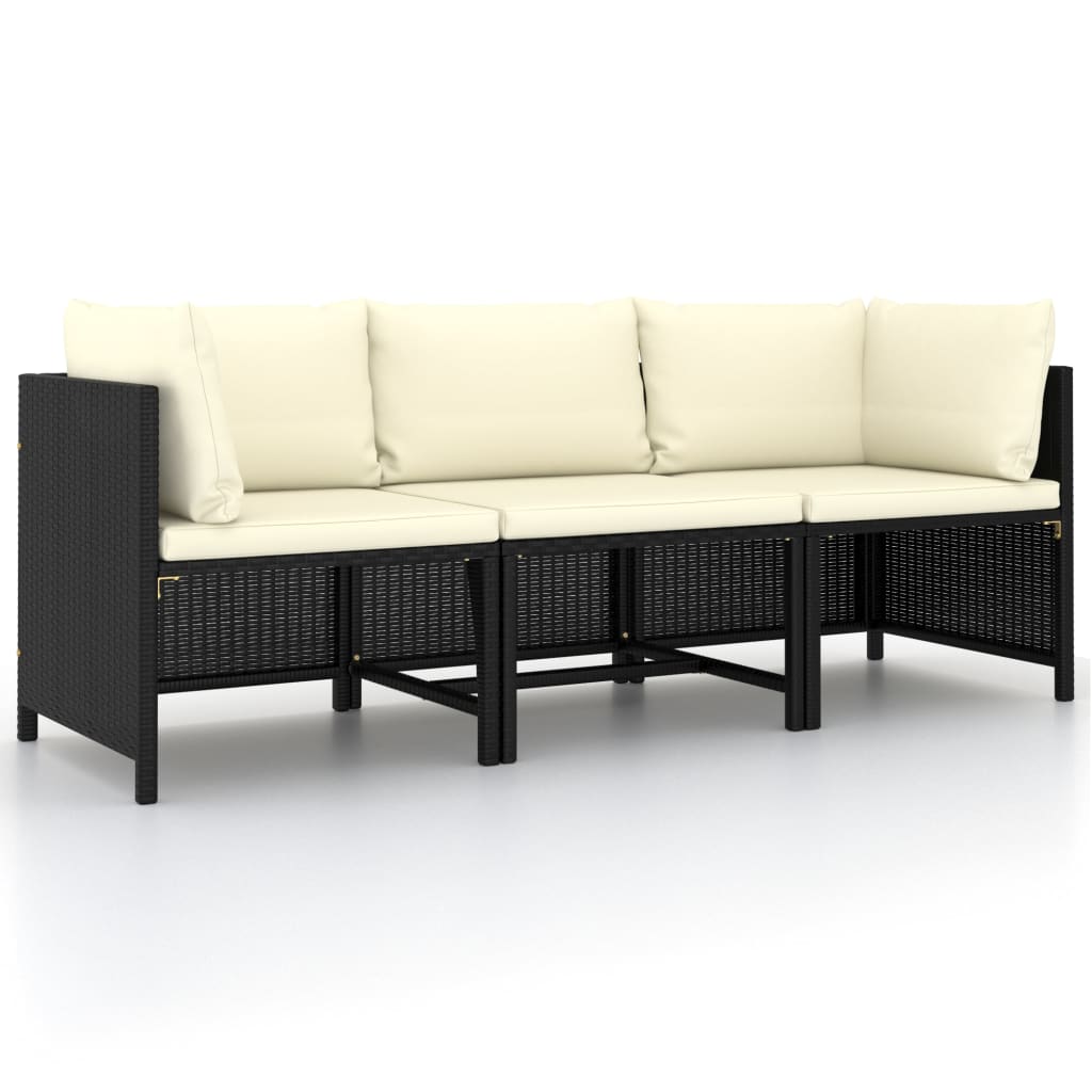 3-personers havesofa med hynder polyrattan sort