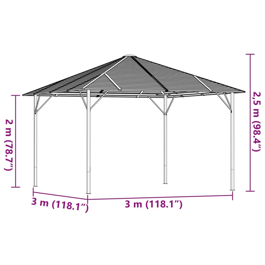 pavillon med tag 3x3 m antracitgrå