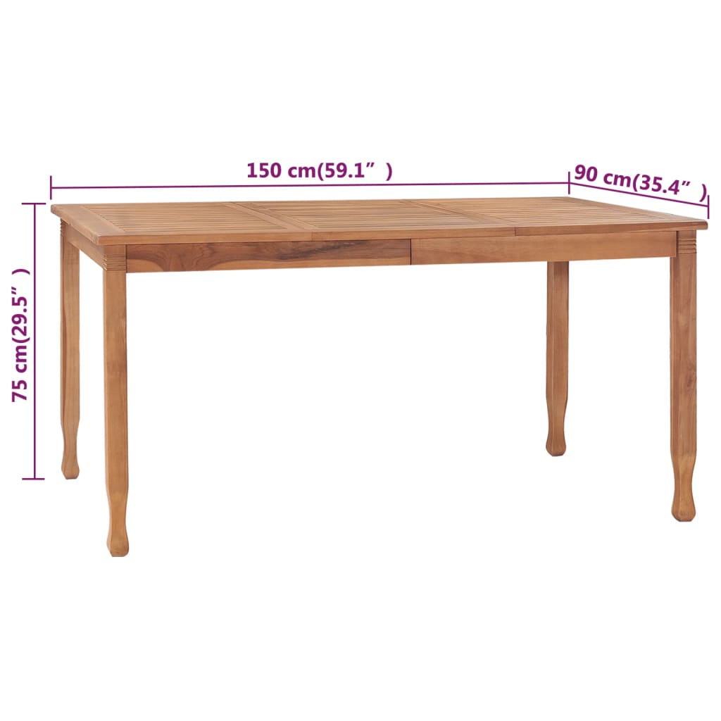 havebord 150x90x75 cm massivt teaktræ