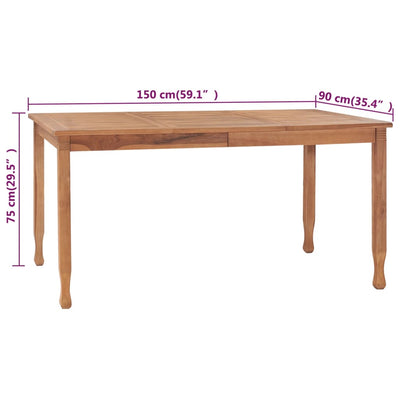 havebord 150x90x75 cm massivt teaktræ