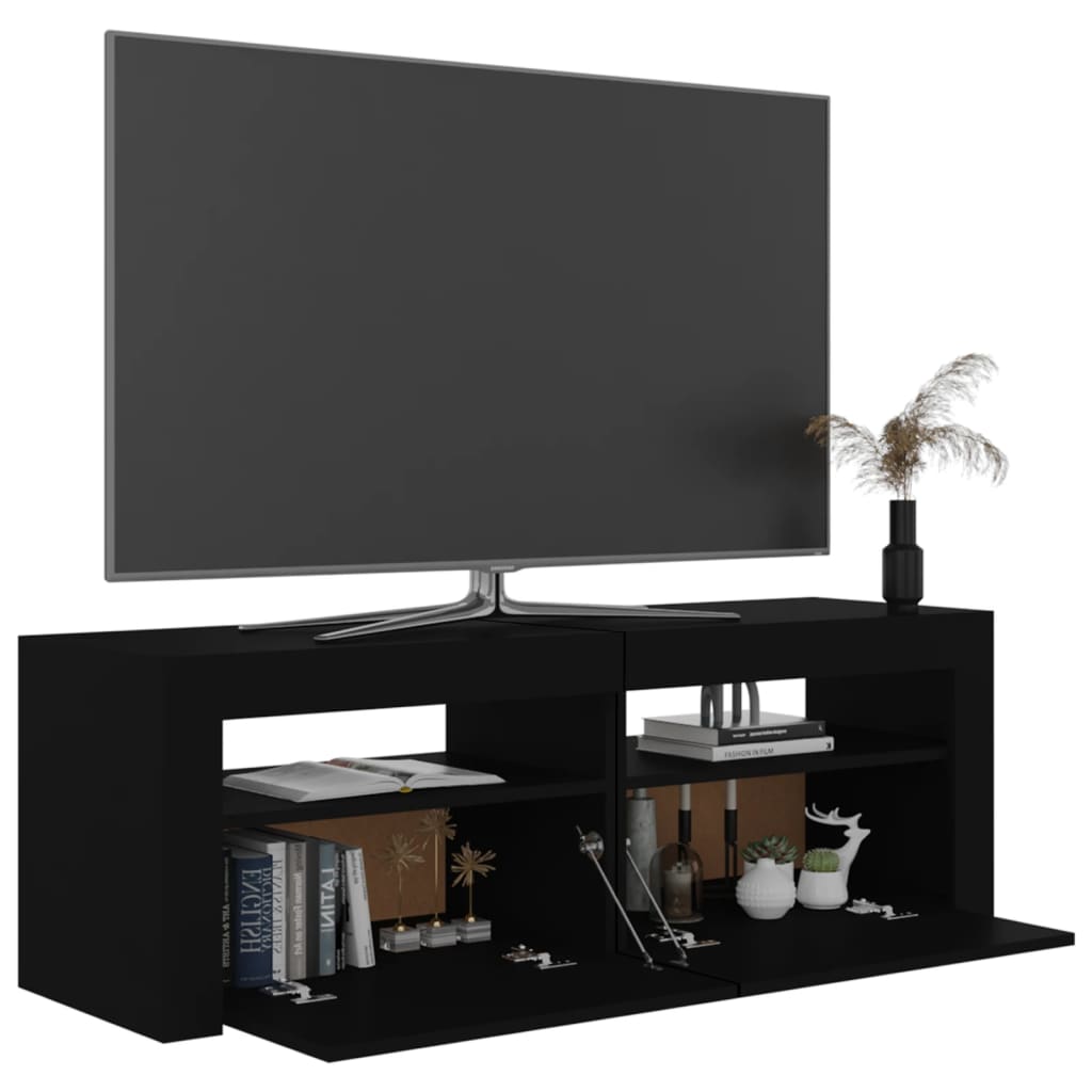 tv-bord med LED-lys 120x35x40 cm sort