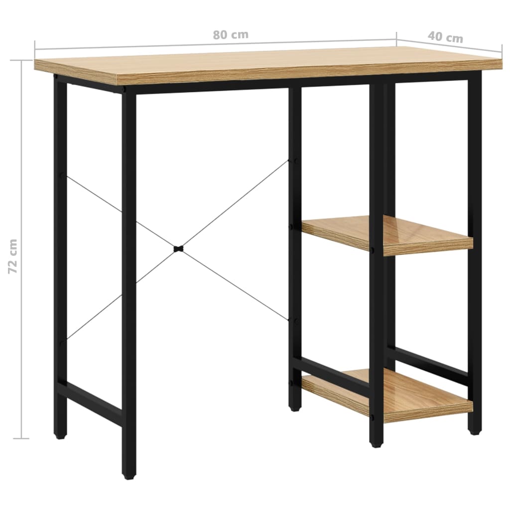 computerbord 80x40x72 cm MDF og metal sort og lys egetræsfarve