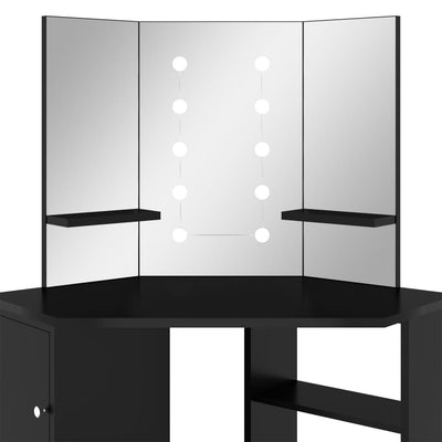 toiletbord til hjørne med LED-lys 111x54x141,5 cm sort