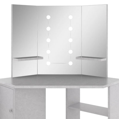 toiletbord til hjørne med LED-lys 111x54x141,5 cm betongrå