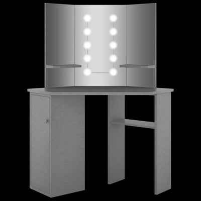 toiletbord til hjørne med LED-lys 111x54x141,5 cm betongrå